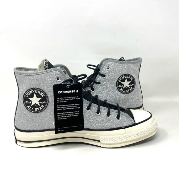 Converse Chuck 70 Sneakers High Top Silver Black Casual Skate Women Size 572038C - Picture 2 of 8